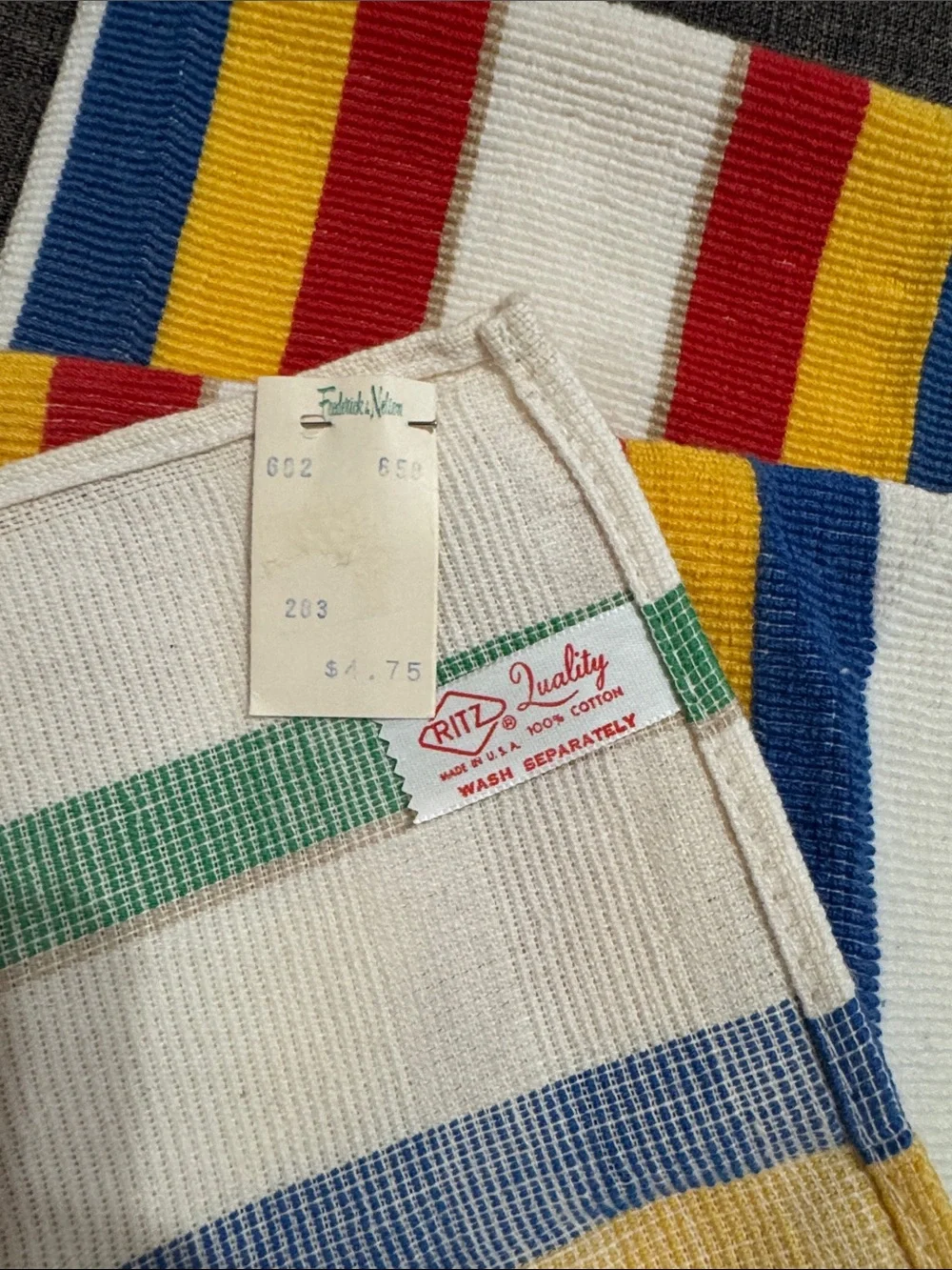 Vintage Ritz Made in USA Striped Cotton Towels Set of 2 Frederick & Nelson